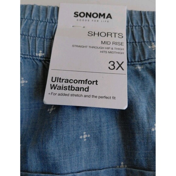 Sonoma Size 3X Ultracomfort Waistband Mid Rise Light Blue Chambray Shorts - Picture 4 of 6